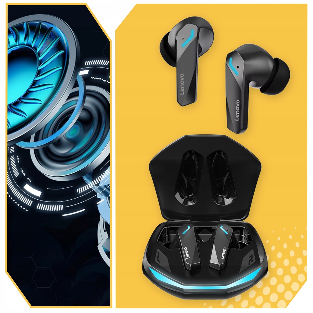 SŁUCHAWKI BEZPRZEWODOWE LENOVO GM2 PRO BLUETOOTH 5.3 GAMINGOWE SPORTOWE IPX Kolor dominujący czarny